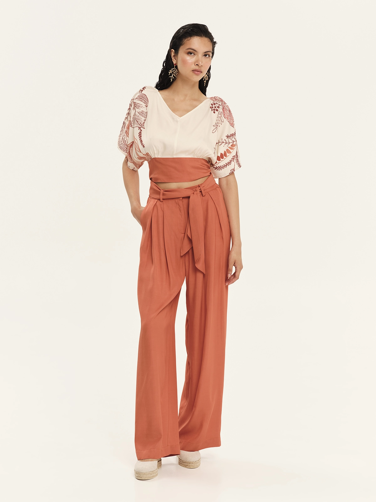 KOURBELA_Top_S26423_EcruOrangePrint & tROUSERS_S26374_Orange_1